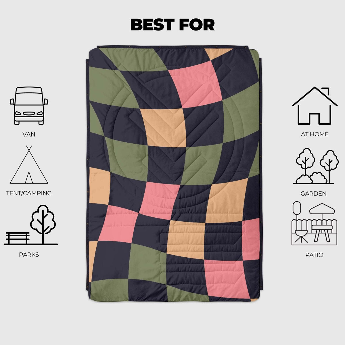 VOITED Fleece Outdoor Camping Blanket - Wavecheck Blankets VOITED