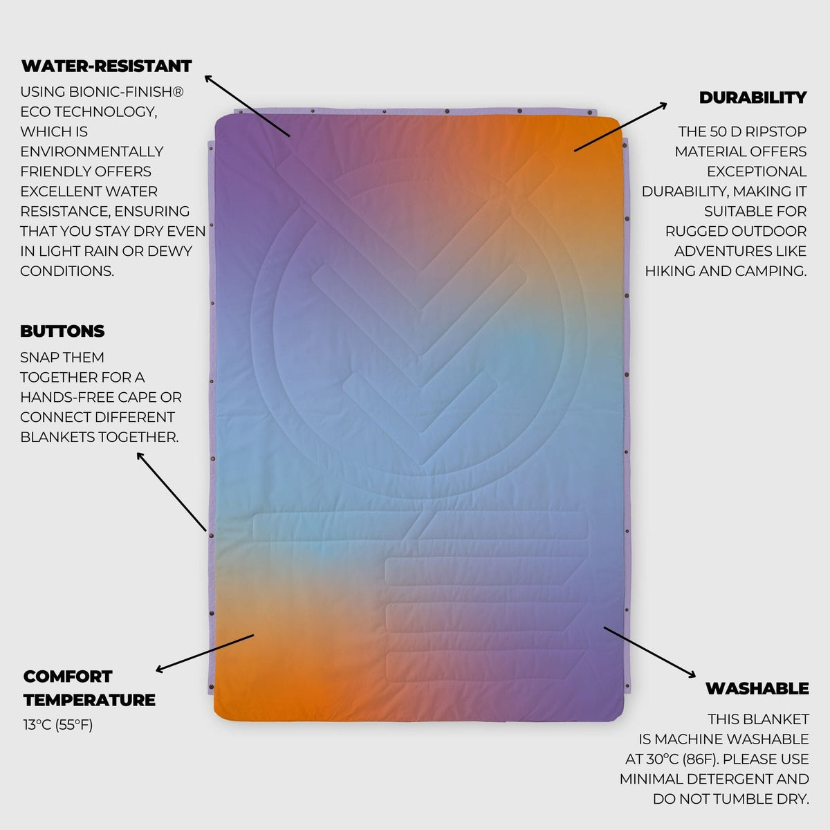 VOITED Recycled Ripstop Outdoor Camping Blanket - Fuzzy Sunset Blankets VOITED