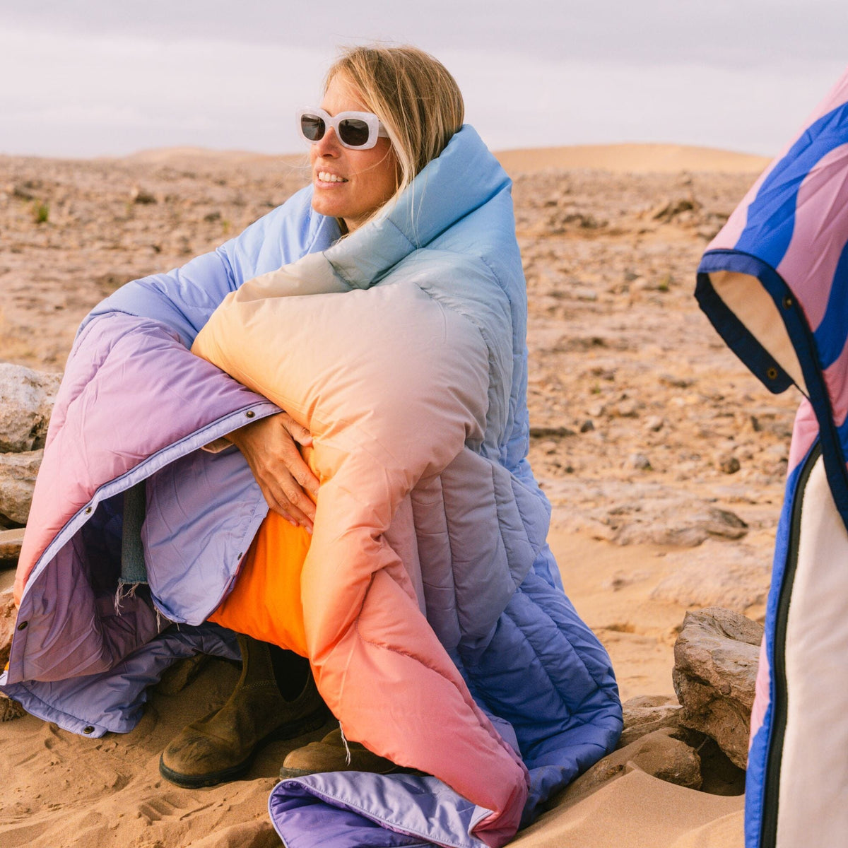 VOITED Recycled Ripstop Outdoor Camping Blanket - Fuzzy Sunset Blankets VOITED
