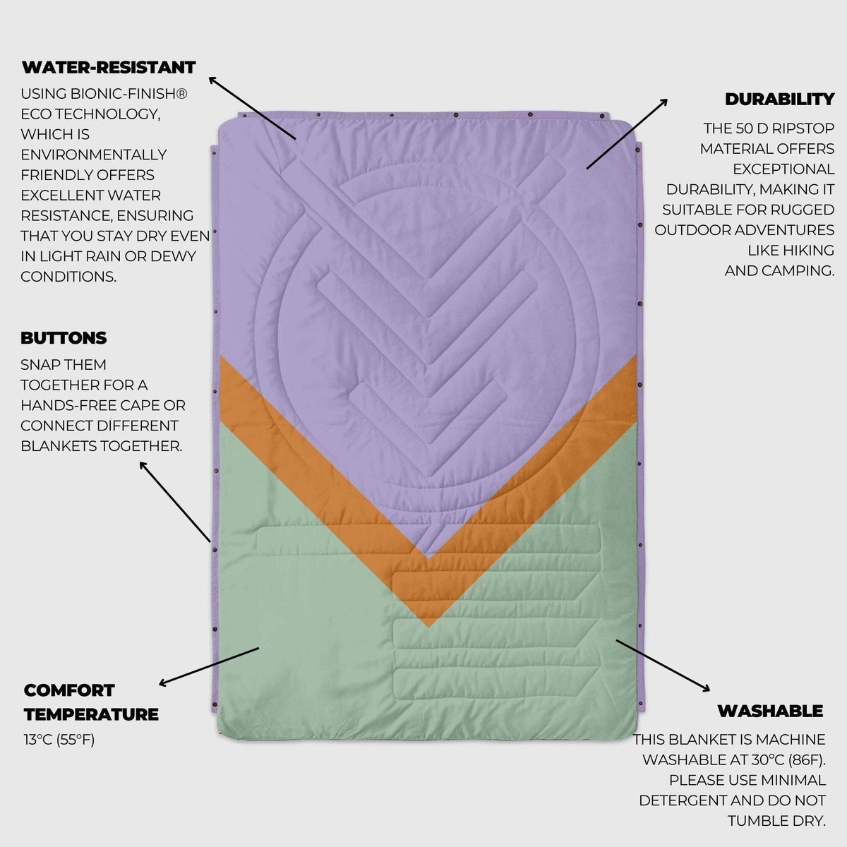 VOITED Recycled Ripstop Outdoor Camping Blanket - Spring Break/Digital Lavender Blankets VOITED
