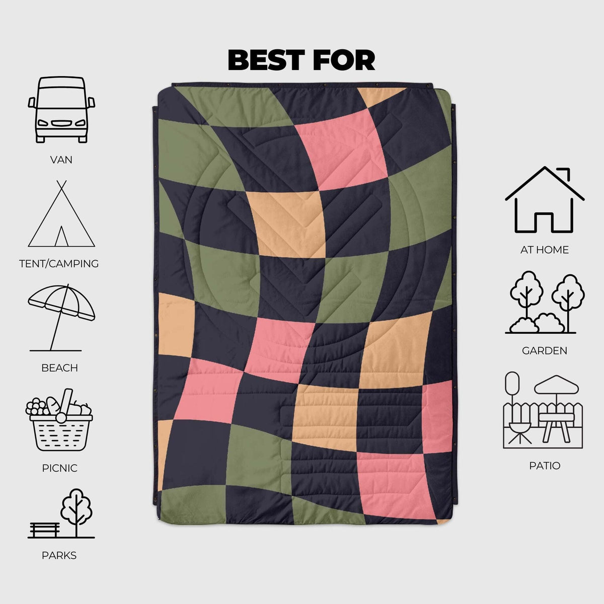 VOITED Recycled Ripstop Outdoor Camping Blanket - Wavecheck/Graphite Blankets VOITED