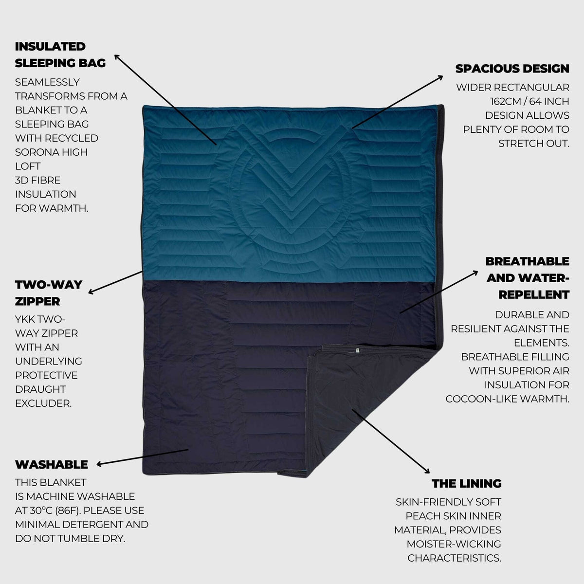 Voited Slumber Zip Sack Blanket - Blue Steel / Graphite Blankets VOITED EU