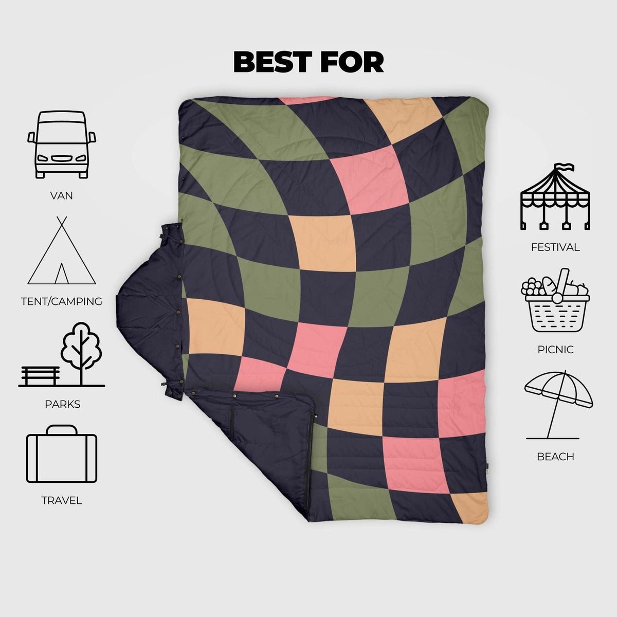 VOITED Recycled Ripstop Travel Blanket - Wavecheck/Graphite Blankets VOITED