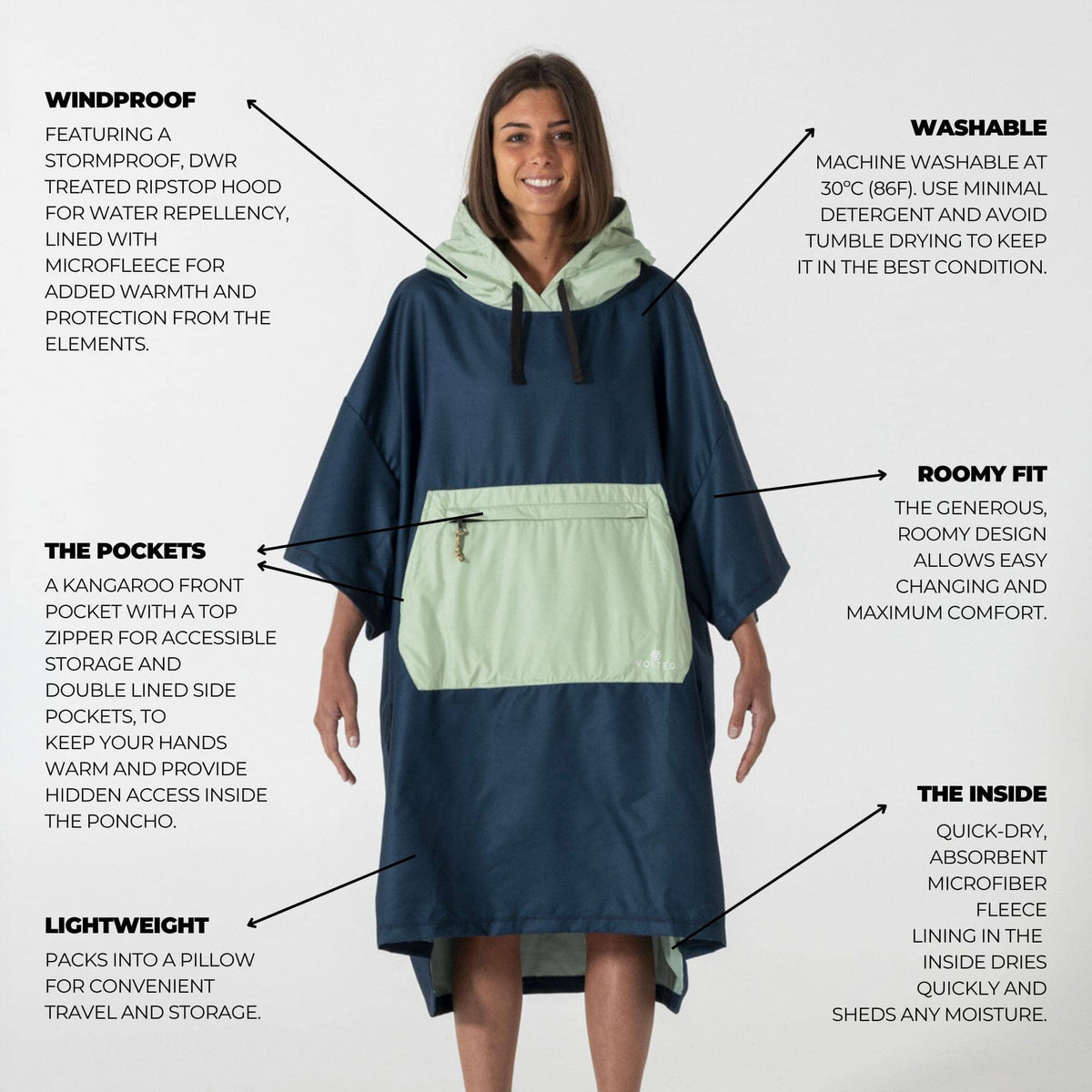 VOITED Micro Fleece Poncho - Ocean Navy/Cameo Green Changewear VOITED