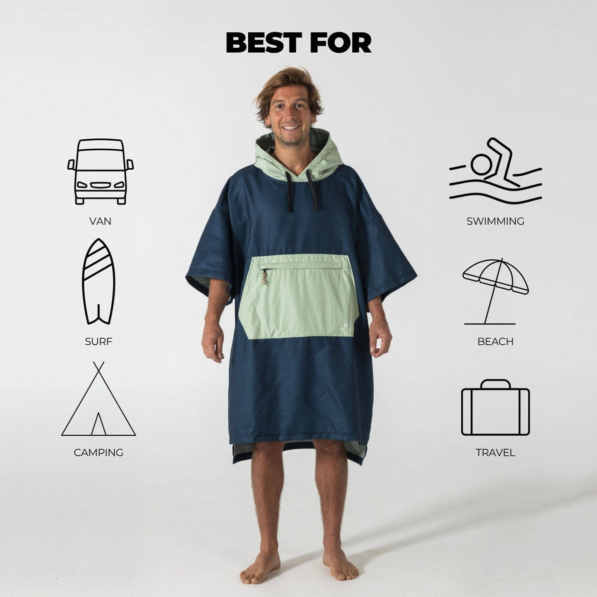 VOITED Micro Fleece Poncho - Ocean Navy/Cameo Green Changewear VOITED