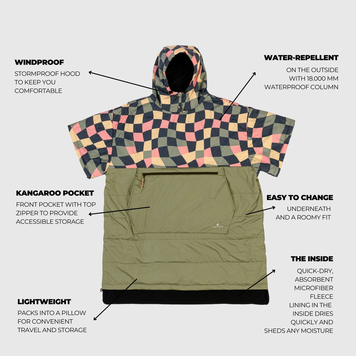 VOITED 3rd Edition Outdoor Poncho for Surfing, Camping, Vanlife & Wild Swimming - Wavecheck Changewear VOITED