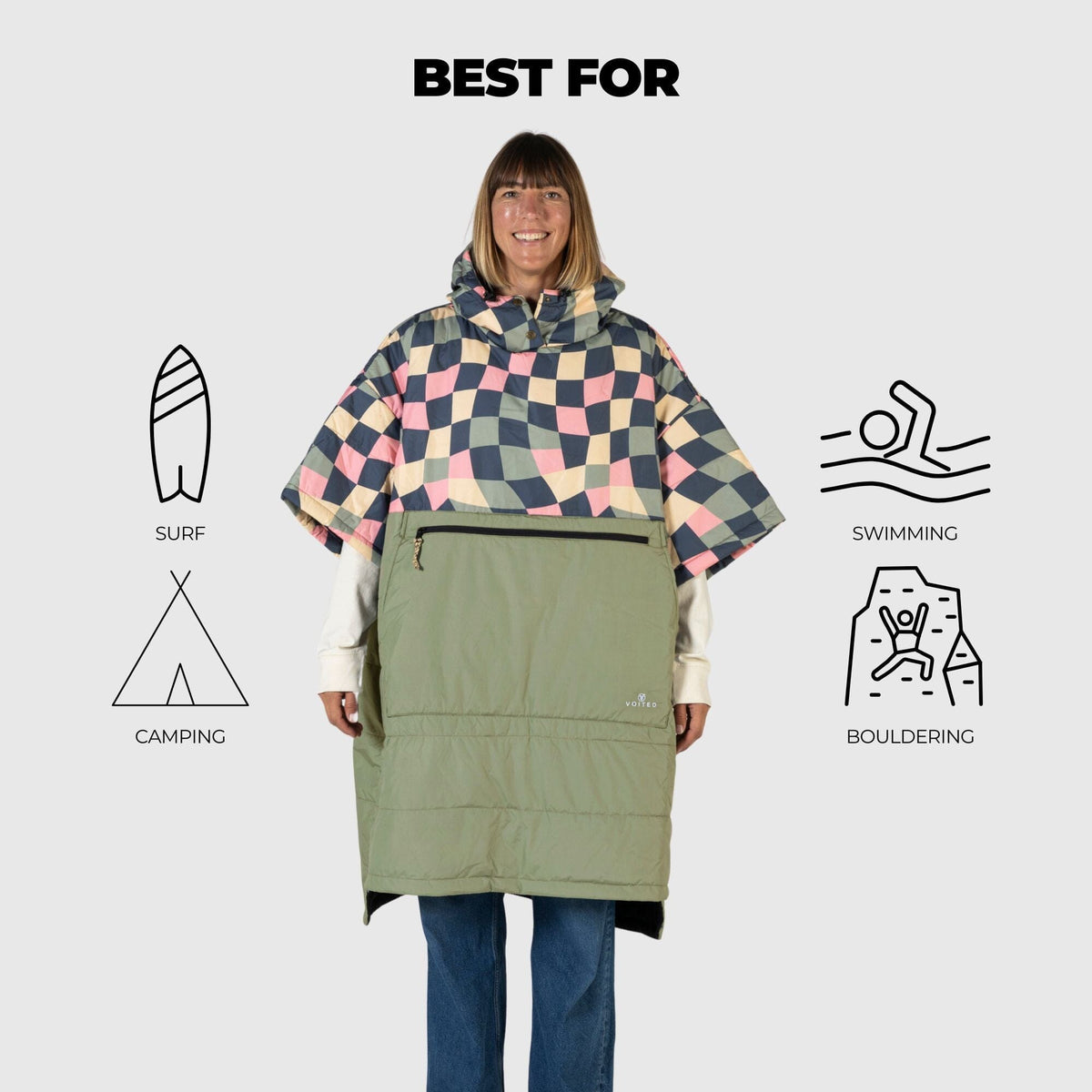 VOITED 3rd Edition Outdoor Poncho for Surfing, Camping, Vanlife & Wild Swimming - Wavecheck Changewear VOITED