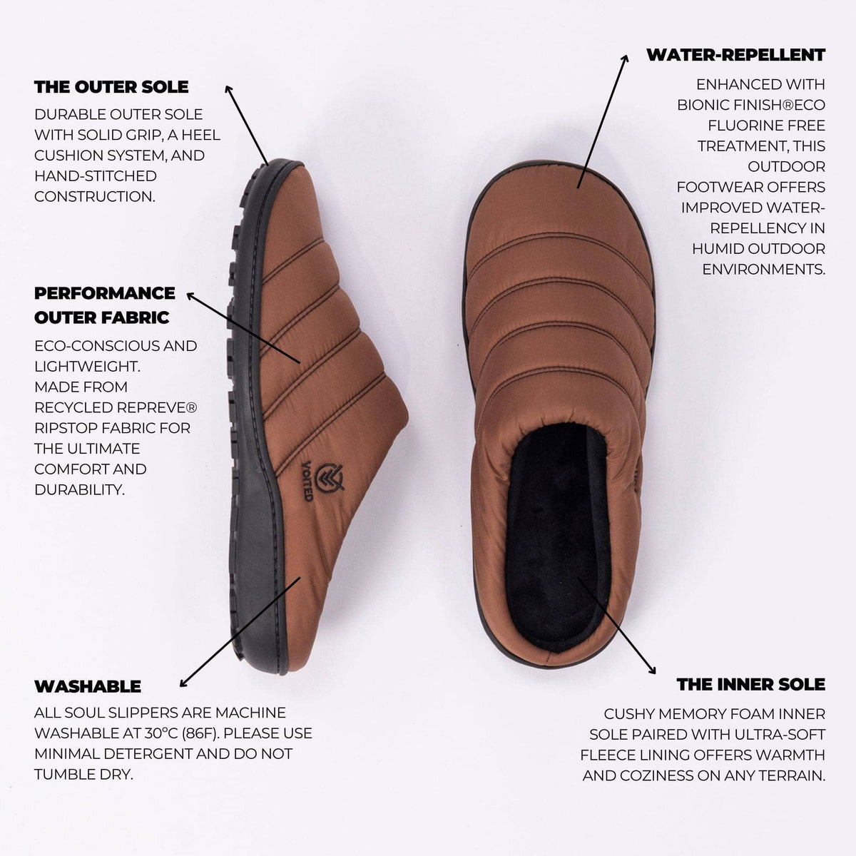 VOITED Soul Slipper - Lightweight, Indoor/Outdoor Camping Slippers - Chocolate Footwear VOITED