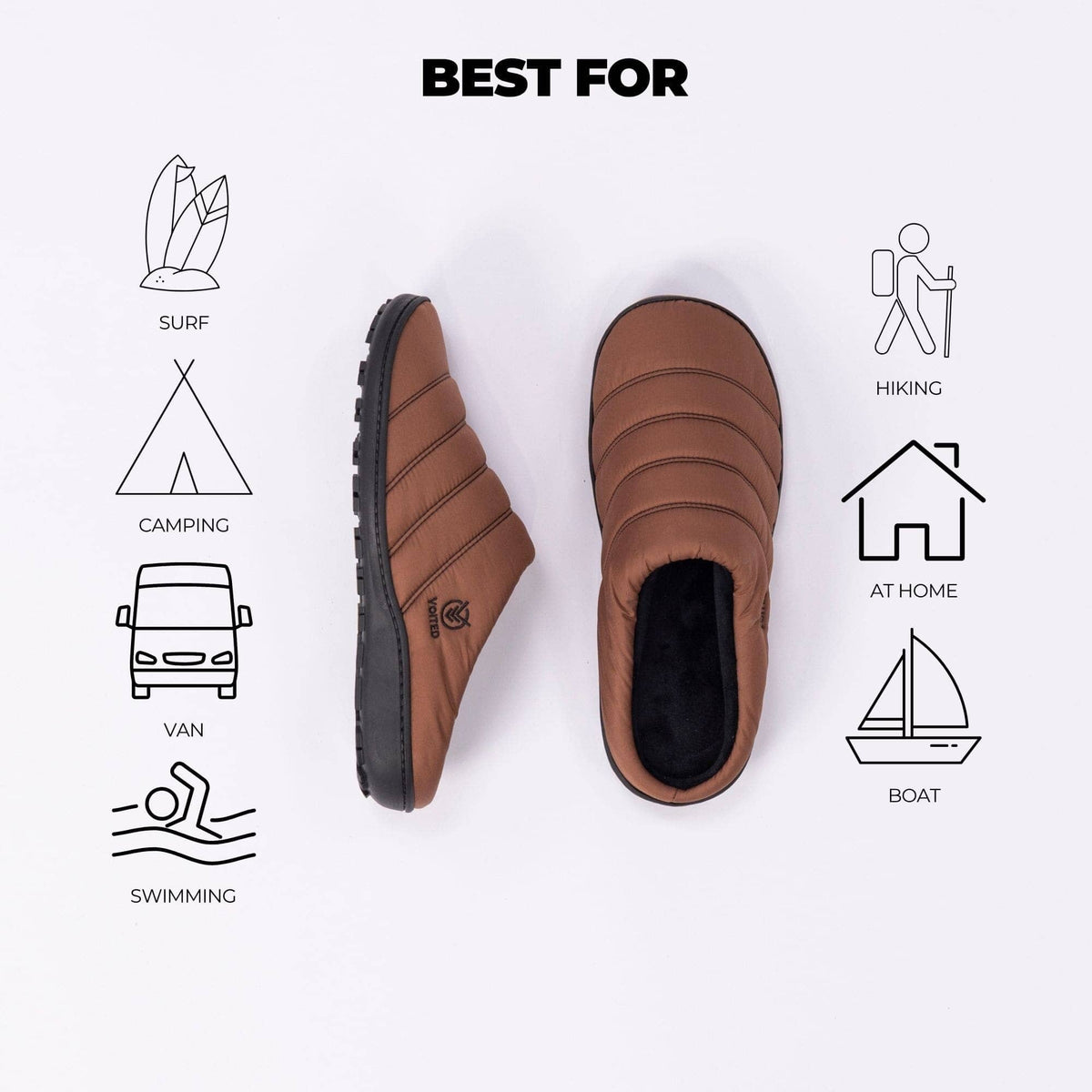 VOITED Soul Slipper - Lightweight, Indoor/Outdoor Camping Slippers - Chocolate Footwear VOITED