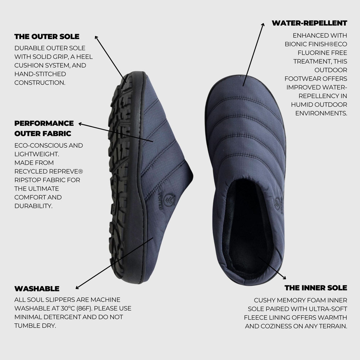 VOITED Soul Slipper - Lightweight, Indoor/Outdoor Camping Slippers - Graphite Footwear VOITED