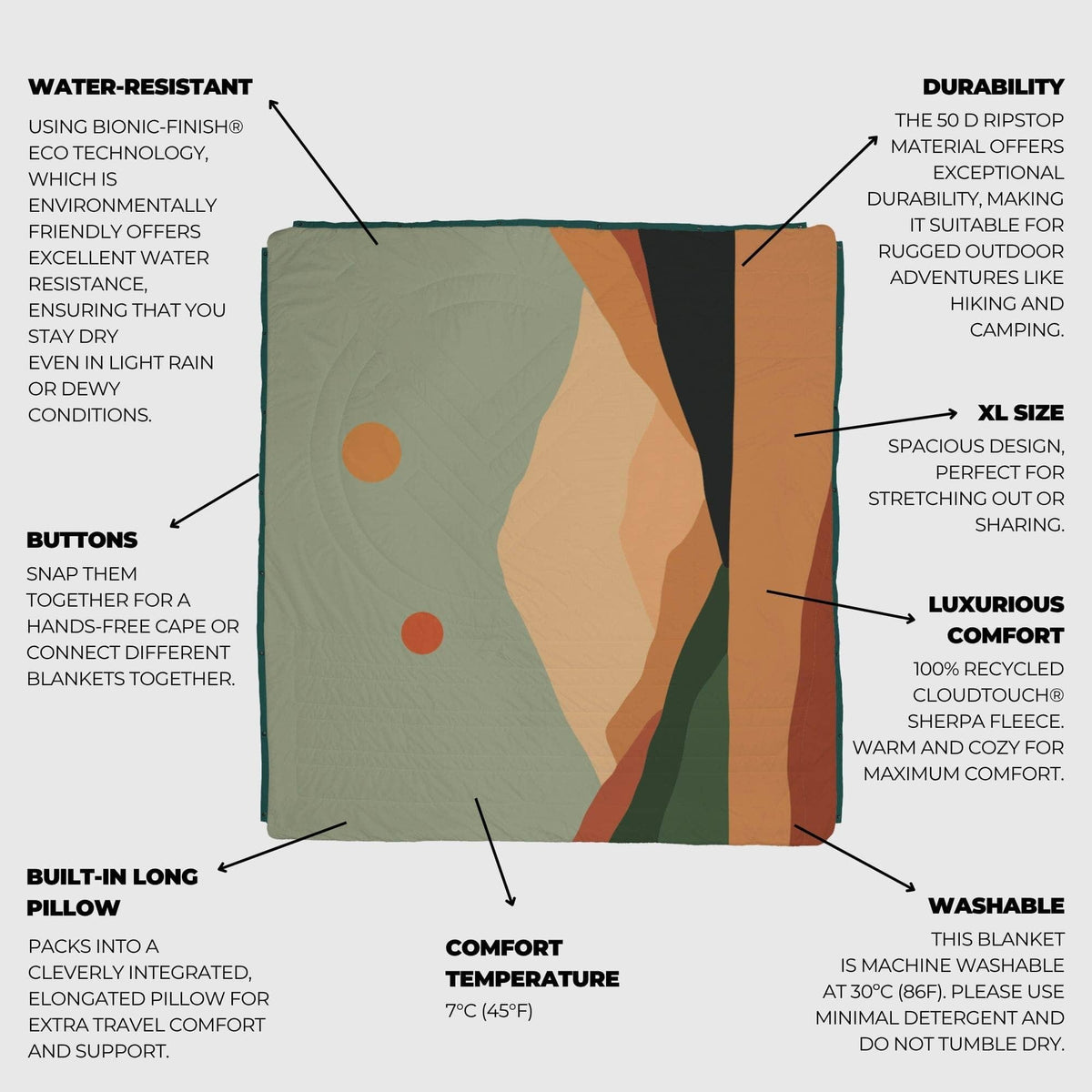 VOITED Queen CloudTouch® Indoor/Outdoor Camping Blanket - Jasper Blankets VOITED