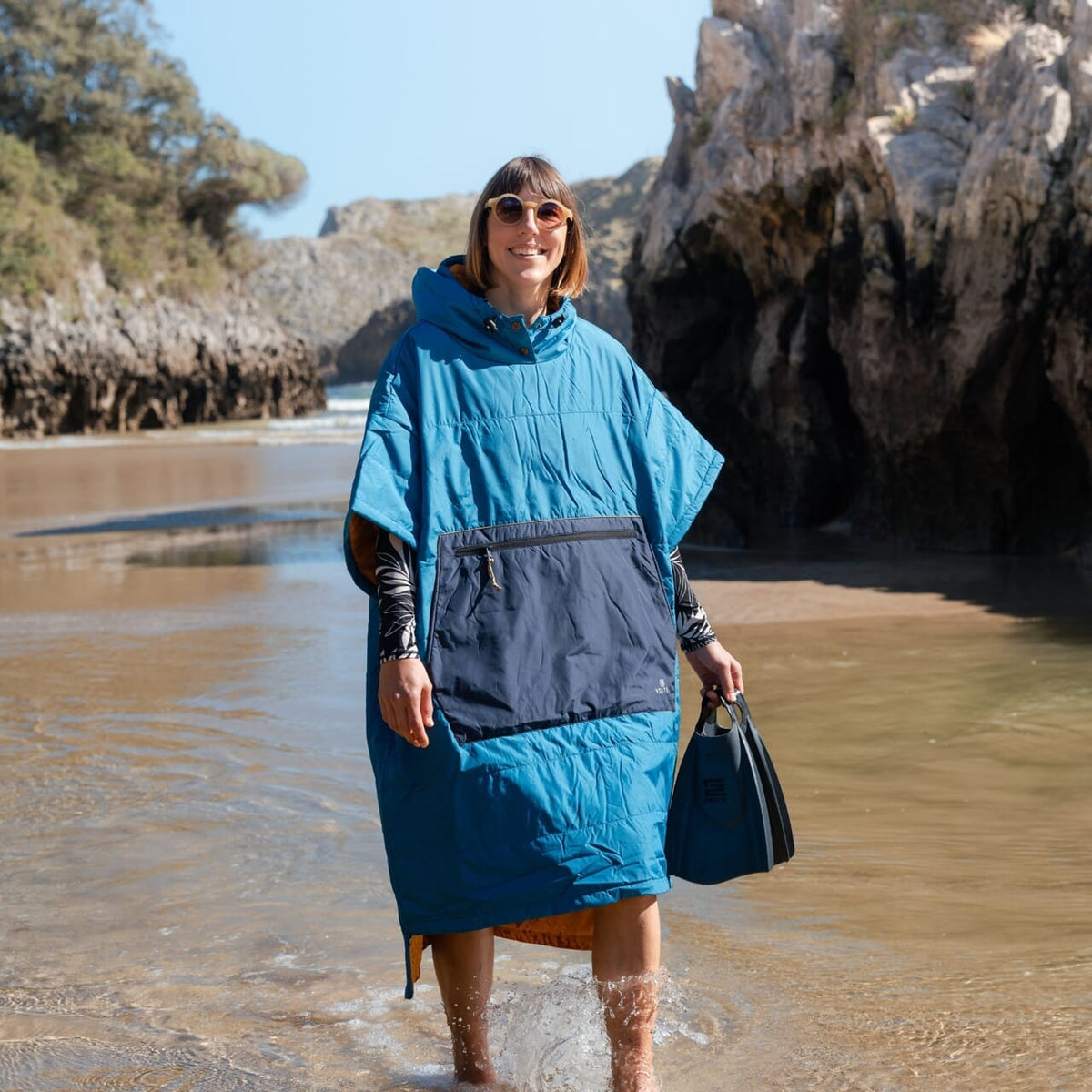 VOITED 2nd Edition Outdoor Poncho for Surfing, Camping, Vanlife & Wild Swimming - Blue Steel Changewear VOITED