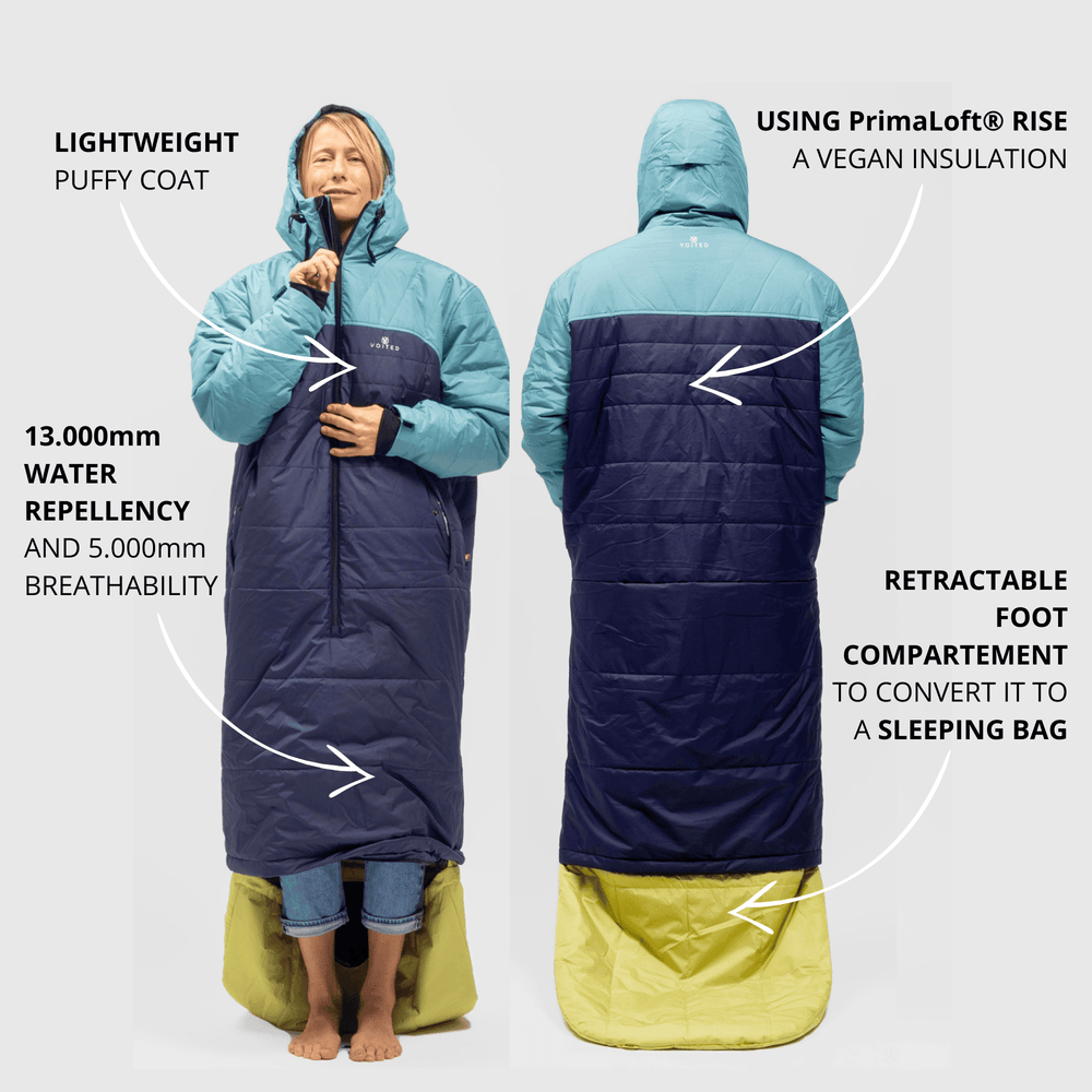 VOITED Premium Slumber Jacket for Camping, Vanlife & Indoor - Desert / Black / Navy