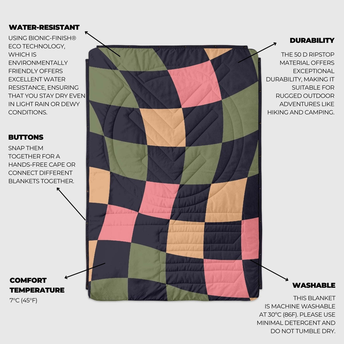 VOITED CloudTouch® Indoor/Outdoor Camping Blanket - Wavecheck Blankets VOITED 