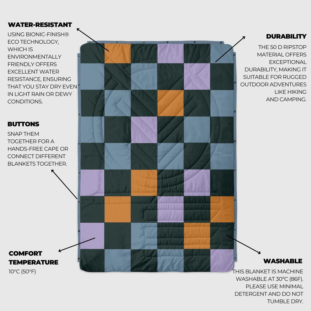 VOITED Fleece Outdoor Camping Blanket - Cheeckers Blankets VOITED 