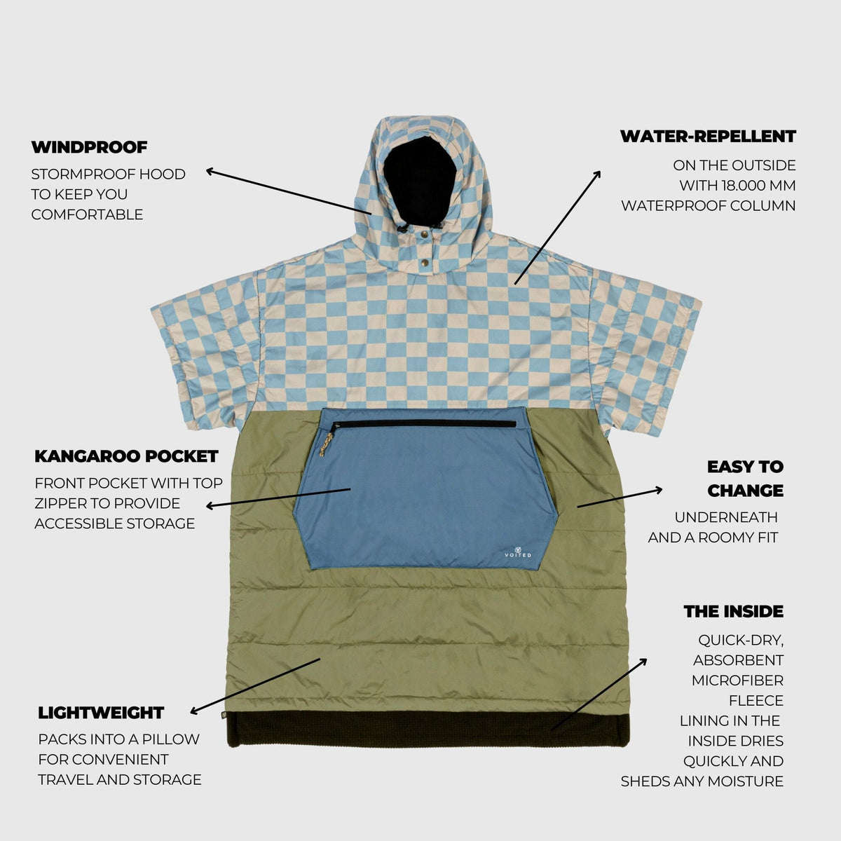VOITED 3rd Edition Outdoor Poncho for Surfing, Camping, Vanlife & Wild Swimming - Blue Dancer Changewear VOITED 