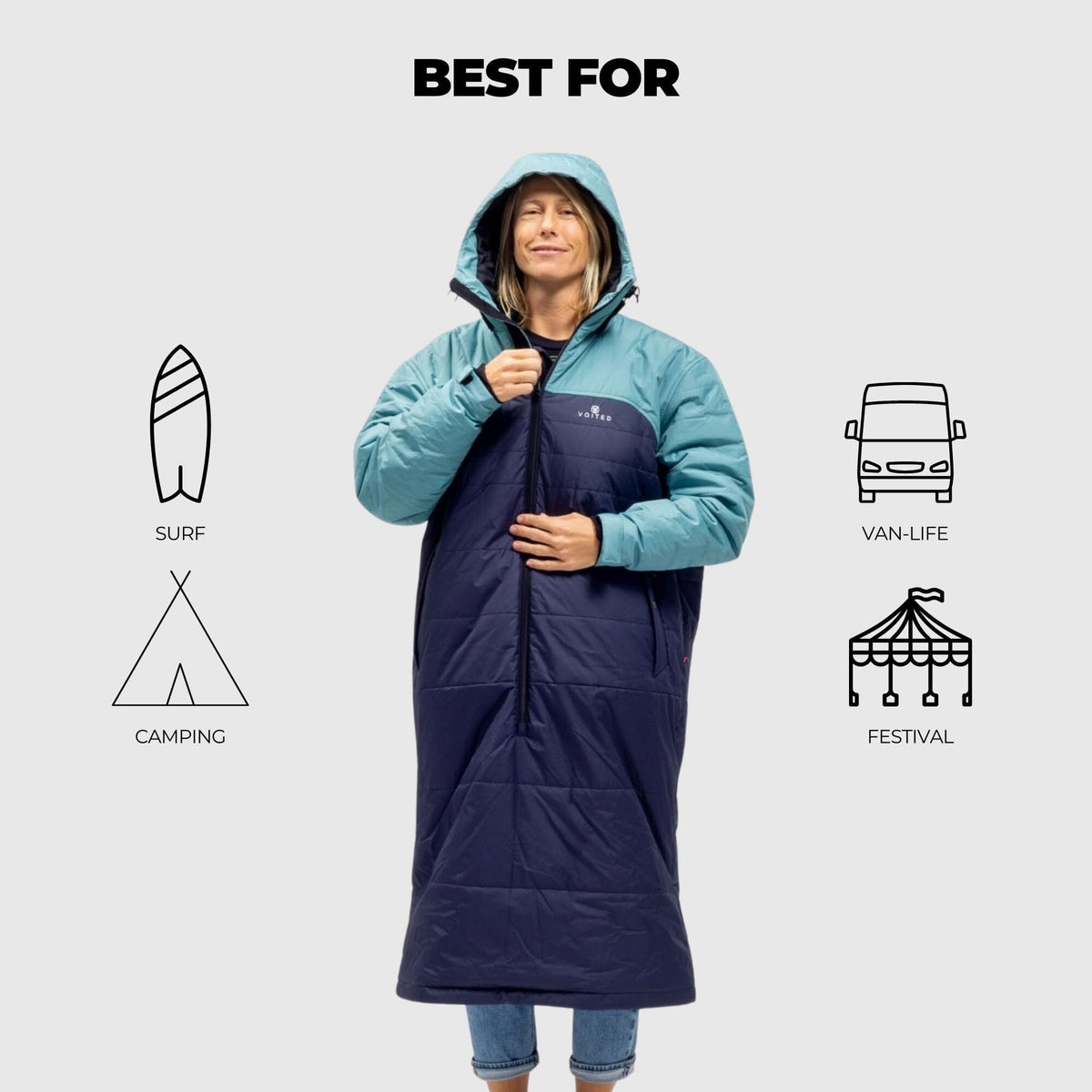 VOITED Premium Slumber Jacket for Camping, Vanlife & Indoor - Arcticblue / Graphite / Dustysand Blankets VOITED 